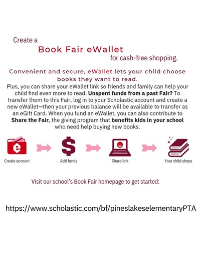 Have you set up the eWallet for cashless shopping yet? Pines Lakes PTA Book Fair is this week! #HowWePTA#pineslakeselementaryschool #Books #WimpyKid #Dogman #AccordingToHumphrey #Pigeon #lovetoread #BookFair