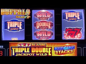 I finally got to play TRIPLE DOUBLE JACKPOT WILD BLAZING 777 NUDGING STACKS! 3 REEL Buffalo Golden 7