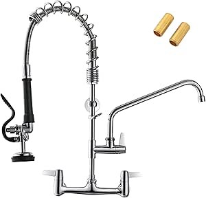 GIMILI Commercial Sink Faucet with Sprayer, 25" Height 8 Inch Center Pull Down Wall Mount Faucet for Restaurant, Kitchen, Industrial, Farmhouses Sink