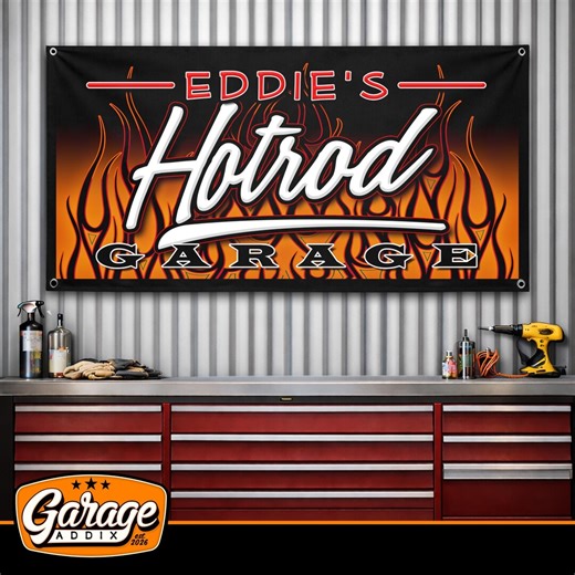 Personalized Hot Rod Garage Banner Sign 2x4 Ft Custom Name Shop Sign Home Decor Man Cave Wall Art Gift for Dad Muscle Car - Etsy