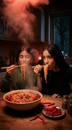🔥 Extreme Spicy Noodle Challenge! Shfa vs Reem 🌶️🍜 #spicychallenge #noodles #explore