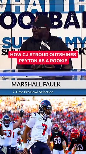 Marshall Faulk explains why he’s not FULLY sold (yet) on the Texans' CJ Stroud despite the QB showing him things even Peyton Manning wasn’t doing as a rookie. The newest episode of “What the Football” with Suzy Shuster and Amy Trask, streaming now wherever you get your podcasts! | The Rich Eisen Show