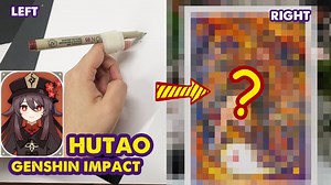 DRAWING CHALLENGE With One Finger – Hutao from Genshin Impact | Huta Chan