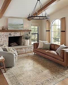 Loloi Magnolia Home by Joanna Gaines Millie Collection MIE-03 Gold/Charcoal 7'-10" x 7'-10", .25" Pile Height, Round Area Rug