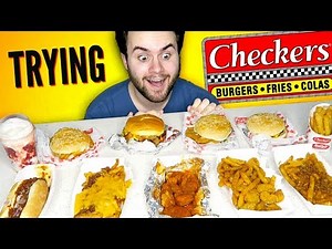 TRYING CHECKERS! THE WHOLE MENU! - Rally's Fast Food Taste Test!