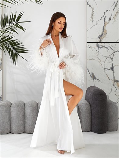 White Bridal Robe Set - Feather Wedding Robes for Bride & Wedding Party - Etsy