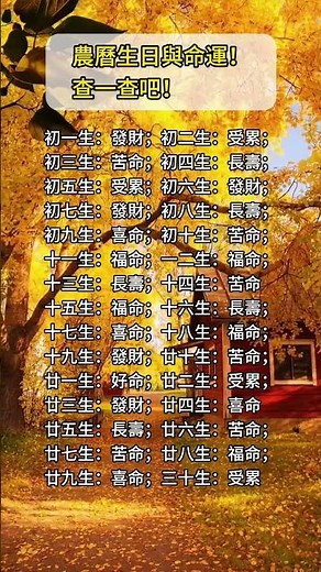 農曆生日與命運！查一查吧！#八字 #算命 #五行 #財運 #事業 #運勢 #玄學 #命理 #易經 #易經風水 #面相 #聚財 #八字故事