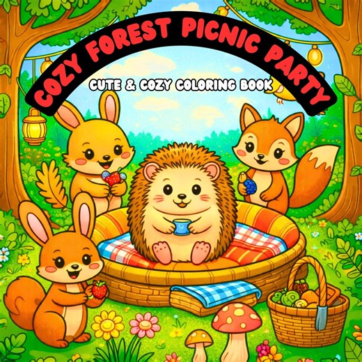 Buy Cozy Forest Picnic Coloring Book for Kids | Woodland Animal Theme | Relaxing & Fun Printable Pages Online in India - Etsy