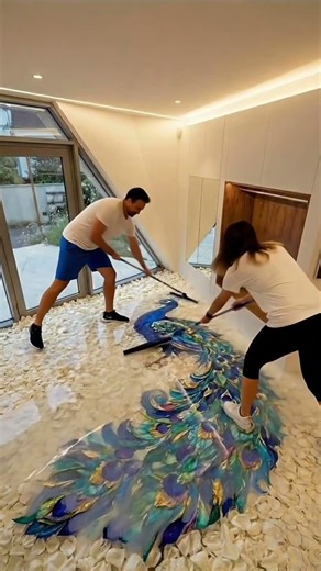 Living Room Transformation Peacock Flooring 🦚 #epoxy #flooring #shorts