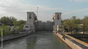 Russia. Volgograd. Volga-Don Shipping Channel. Cargo transportation by water. Cruise fleet for travel.