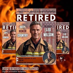 Men Firefighter Retirement Party Invitation Digital Fireman Farewell Party Invite Fire Dept Retirement Veteran Tribute Party Photo Template - Etsy