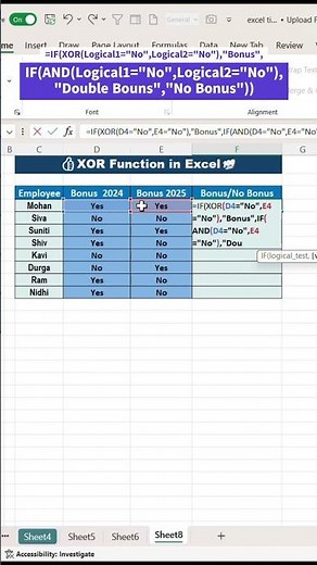 XOR function in excel | XOR formula in excel | excel interview questions | excel tips tricks #shorts