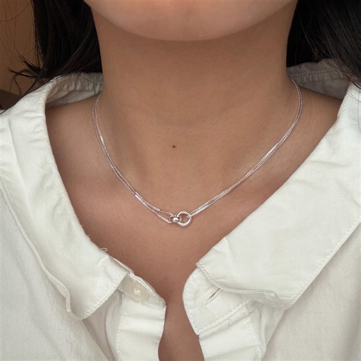 Double Layered Silver Necklace, Interlocking Ring Necklace, Dainty Minimalist Chain, Simple Everyday Jewelry, Gift for Her - Etsy