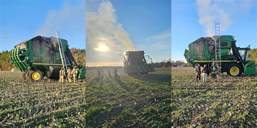 Cotton harvester fire prompts multi-agency response