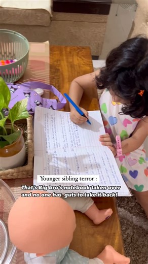 Suman Chaudhary on Instagram: "Not it’s not simple. Sometimes patenting is survival 🤦‍♀️ That’s big bro’s class notebook- > If I snatch it, she’ll smash it. Torn pages🤦‍♀️ > what will I say when big bro find out🤦‍♀️ > She’ll scrabble on it. What will teachers say? Anyone can relate to it???? #toddlerchronicles #momlife #3yearold"