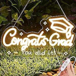 FRAMICS Congrats Grad Neon Sign 10 Adjustable Brightness Graduation Decorations 2026 Warm White LED Graduation Sign for Wall Decor Party Backdrop Gifts Lighted Congrats Grad Sign with Text Carving
