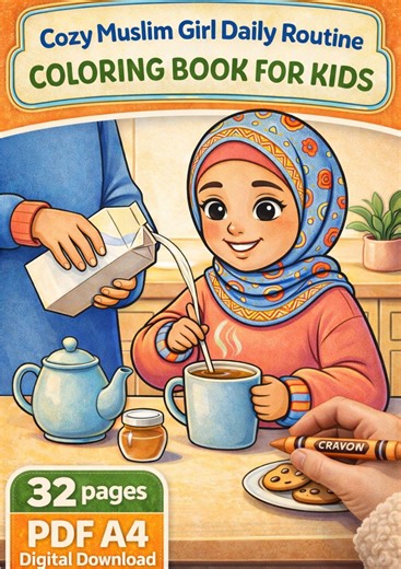 Cozy Muslim Girl Daily Routine Coloring Book for Kids | Islamic Coloring Pages | 32 Pages PDF A4 | Digital Download - Etsy