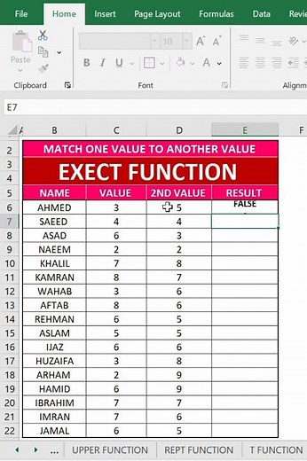 exact function in ms excel #excel #exceltips