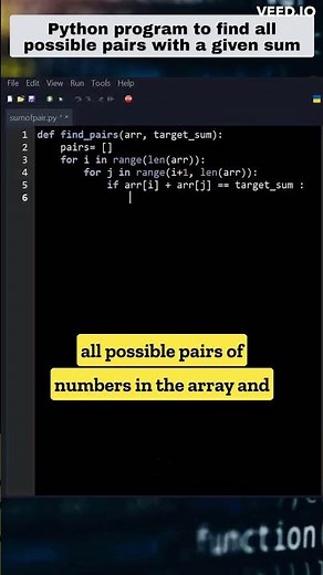 Python program to find all possible pair with given sum #shorts #python #coding #programming