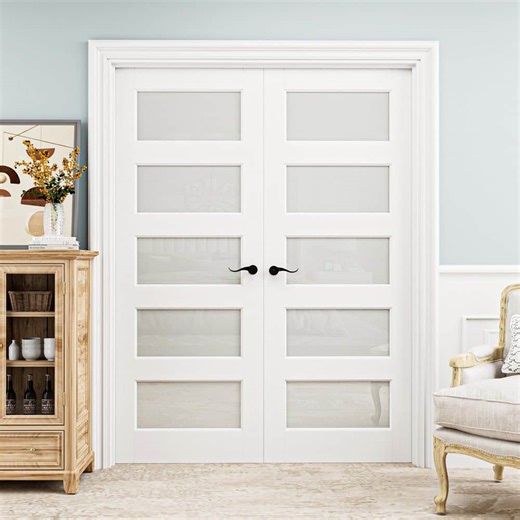 Reviews for ARK DESIGN 56 in. x 96 in. Universal 5-Lite Frosted Glass White Solid Core Wood Assembly Required Double French Door with Jamb | Pg 1 - The Home Depot