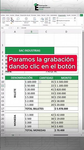 Create a button that saves to PDF in Excel using a macro in 60 seconds. 😎📌 #excel #excelbasico