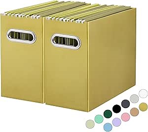 Oterri File Organizer, 2 Packs Small Storage Box, Cardboard File Folder Organizer, Collapsible File Box for Hanging File Folders Letter Size, Portable Filing Organizer with Handle (Olive)