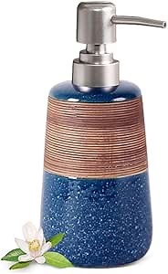 Hand Soap Dispenser, Dish Soap Dispenser for Kitchen, 14.2oz Ceramic Soap Dispenser with Silver Pump, Refillable Liquid Soap and Lotion Dispenser, Modern Home Bathroom Decor (Blue)