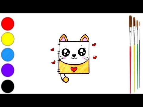 How To Draw And Colour A Notebook | Kitty Notebook Drawing Step By Step | Notebook Drawing For Kids