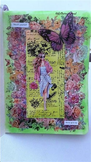 Green and PinkFloral Aesthetic Journal Spread 💚🦋 | Relaxing Scrapbook ASMR #shorts #journaling #diy