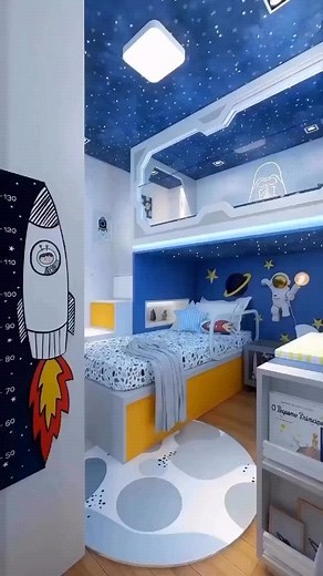 21 reactions · 4 comments | Blast off to bedtime adventures in our space-themed kids' room! ✨ Explore galaxies of imagination with starry accents, planetary prints, and a touch of cosmic magic. Your little explorer's dream world awaits!  . . . . . . . . . . . #kidsbedroom #kidmodel #kidsroominterior #kidsroomgoals #themed #kidsroomdesign #kc #explore #trendingreels #instagram #motivation #interiordesigner #kidsroominspo | KreateCube | Facebook