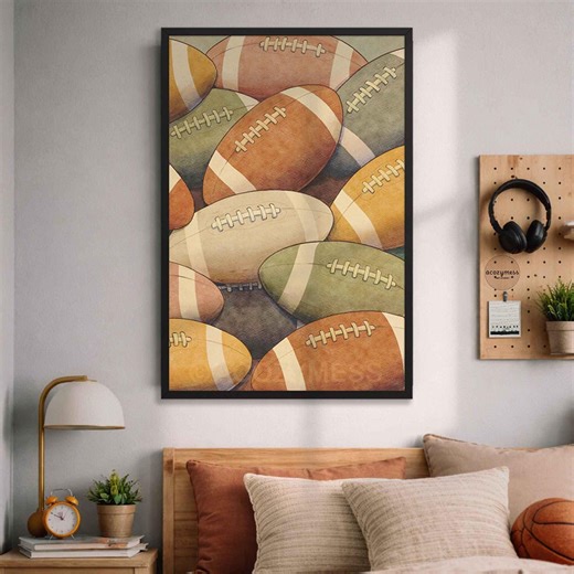 Colorful Footballs Wall Art – Sports Poster for Game Room, Bedroom, Office - Etsy