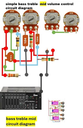 simple bass treble mid volume control circuit diagram