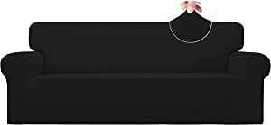 Easy-Going Stretch Sofa Slipcover 1-Piece Sofa Cover Furniture Protector Couch Soft with Elastic Bottom for Kids, Polyester Spandex Jacquard Fabric Small Checks (Sofa, Black)