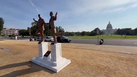 Bizarre statues of Trump, Epstein reappear on National Mall after being removed by NPS