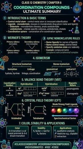 Class 12 Chemistry Chapter 6 Coordination Compounds | One Page Revision Notes 2026