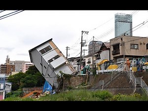大阪・西成区の家屋倒壊 残存家屋の引き倒しの様子