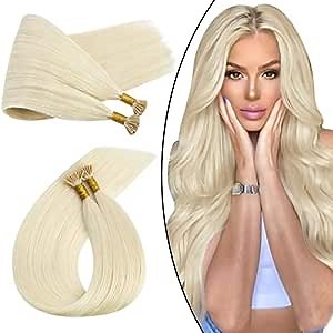 Ugeat 18 Inch I Tip Hair Extensions Human Hair #60 Platinum Blonde Itip Human Hair Extensions 40Grams I Tip Extensions Real Human Hair Cold Fusion Hair Extensions Human Hair