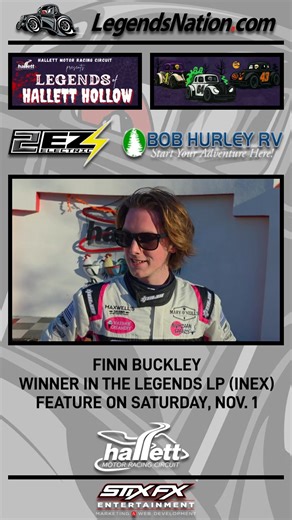 1K views | Hear from Finn Buckley, winner of the Legends LP (INEX) feature during the Legends of Hallett Hallow event at Hallett Motor Racing Circuit (OK) on Saturday, November 1. | Legends Nation | Facebook