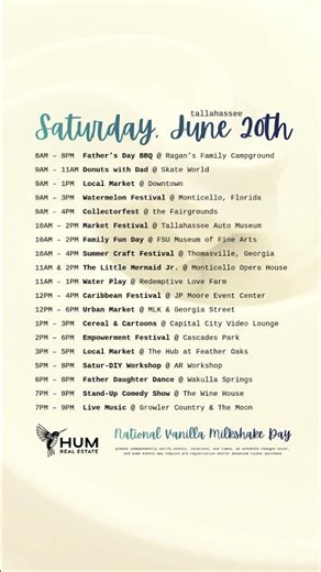 Saturday, June 20th Events in Tallahassee