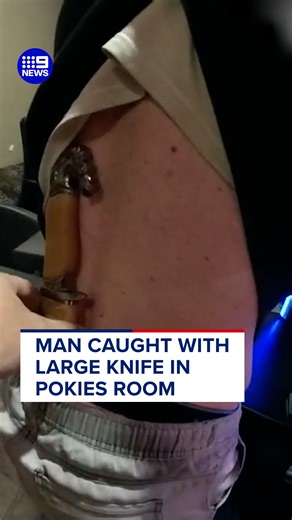 A man has been charged after he was found with a large knife in a Townsville pokies room. #9News | 9 News