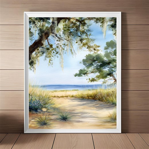 Amelia Island Florida Art Print: Watercolor Sand Dunes & Oak Trees (digital Download) - Etsy