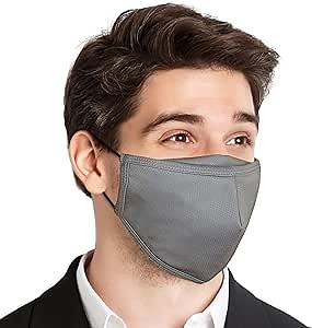 Sports Face Mask with Adjustable Ear Loops & Nose Wire - 3 Layers, 100% Cotton Inner Layer - Washable, Reusable Cloth Face Protection with Filter Pocket - Made in USA - Solid Grey