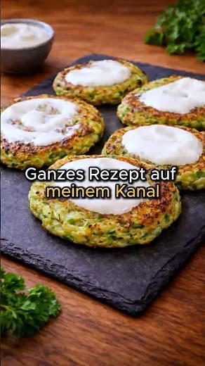 Gesundes Rezept für schnelle Zucchinipuffer mit Kräutern und Sauerrahm zum Frühstück
