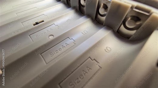 Close-up of an empty double A (AA) battery compartment with polarity markings and battery type selector switch.