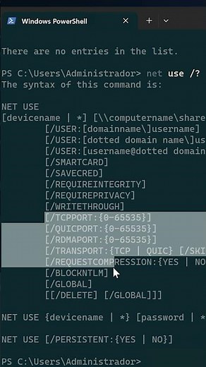 Nuevos parámetros para el comando net use #windowsserver #sysadmin