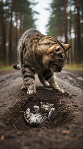 Heartbreaking Moment: Cat Buries Baby Kitten & Says Goodbye Description: Witness the incredibly touching and heartbreaking story of a loyal cat mourning the loss of a little baby kitten. In this cinematic video, watch as the heartbroken cat gently buries its little one in the forest, brings a pink flower as a final tribute, and sheds tears of grief. This emotional footage captures the deep bond and raw feelings that animals possess. It is a reminder of the unconditional love and complex emotions