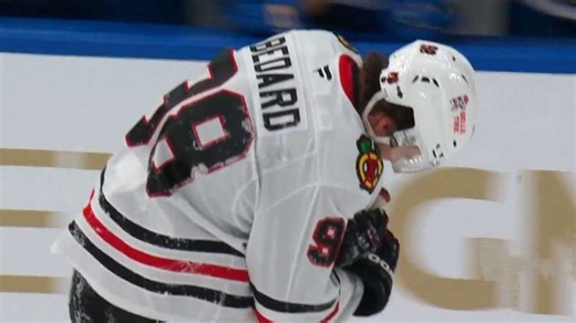 Blackhawks’ Bedard shaken up on faceoff in final second vs. Blues