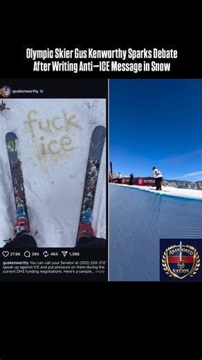 Abandoned Nation on Instagram: "Olympic Skier Gus Kenworthy Sparks Debate After Writing Anti‑ICE Message in Snow British‑American Olympic skier Gus Kenworthy is drawing attention after urinating the phrase “f*ck ICE” into the snow ahead of the Winter Games in Italy. He then urged his followers to “speak up against ICE” and even provided a script to send to their senators. Kenworthy will be competing for Team Great Britain, and his actions are already fueling intense discussion about athlete acti