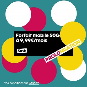 55 reactions · 163 comments | Vous avez jusqu'au 01/07/19, à 9h pour bénéficier du forfait 50Go à 9,99€/mois ! Profitez-en : https://shop.sosh.fr/mobile/forfaits-mobiles | Sosh | Facebook