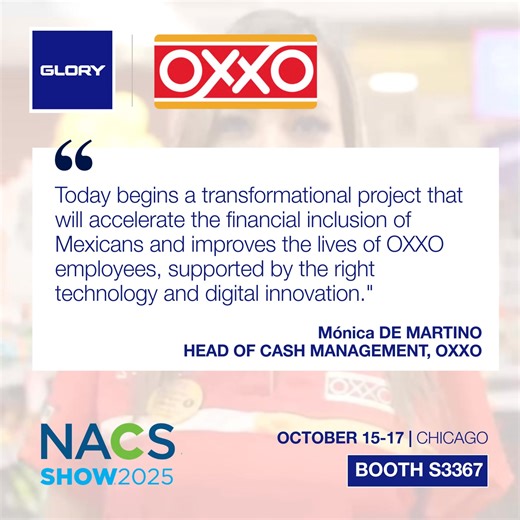 We’re proud to support OXXO in streamlining operations and elevating the experience for both staff and customers, powered by GLORYs cash automation solutions. Don’t miss us at NACS 2025 in Chicago to learn how we are reshaping convenience retail with game-changing automation. https://view.ceros.com/glory/nacsform2025/p/1 | GLORY